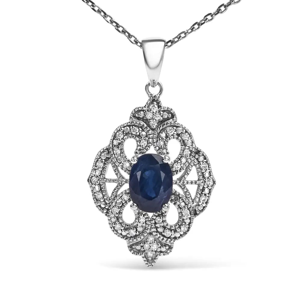 Elegant Art Deco Style Pendant with Oval Blue Sapphire and Diamonds