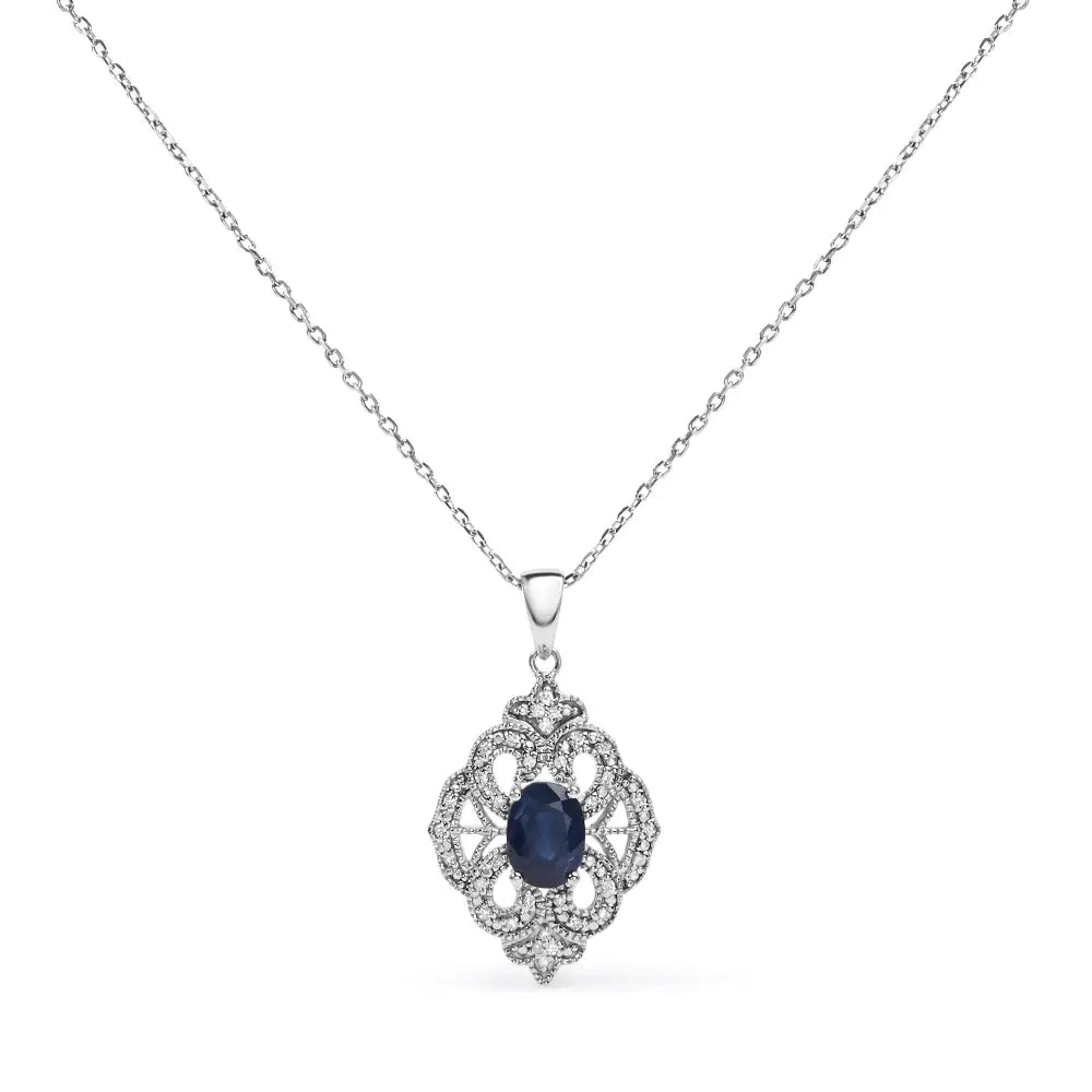 Elegant Art Deco Style Pendant with Oval Blue Sapphire and Diamonds