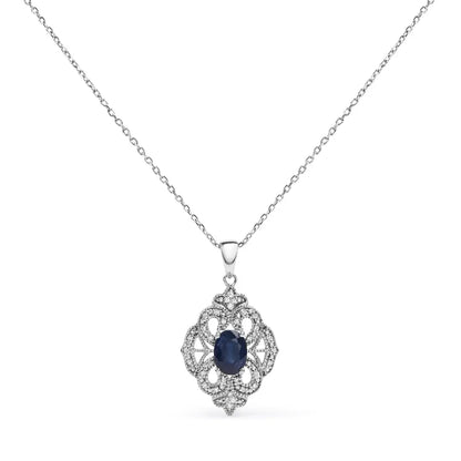 Elegant Art Deco Style Pendant with Oval Blue Sapphire and Diamonds