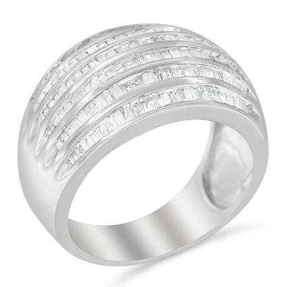 Elegant Baguette-cut Diamond 6-row Tapered Cocktail Fashion Ring