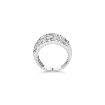 Elegant Baguette-cut Diamond 6-row Tapered Cocktail Fashion Ring