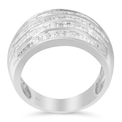 Elegant Baguette-cut Diamond 6-row Tapered Cocktail Fashion Ring