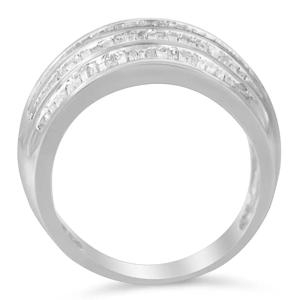 Elegant Baguette-cut Diamond 6-row Tapered Cocktail Fashion Ring