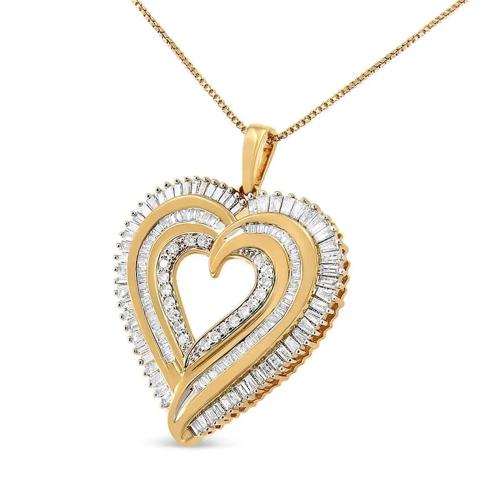 Elegant Baguette Diamond Composite Heart Pendant in Sterling Silver