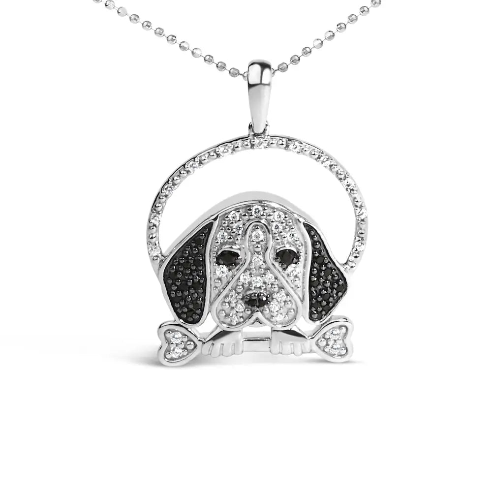 Elegant Black Diamond Beagle Bone Pendant Necklace in Sterling Silver