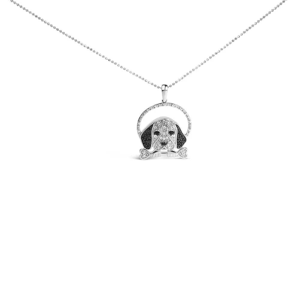 Elegant Black Diamond Beagle Bone Pendant Necklace in Sterling Silver