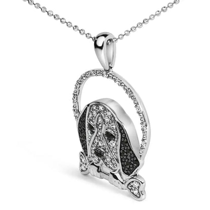 Elegant Black Diamond Beagle Bone Pendant Necklace in Sterling Silver