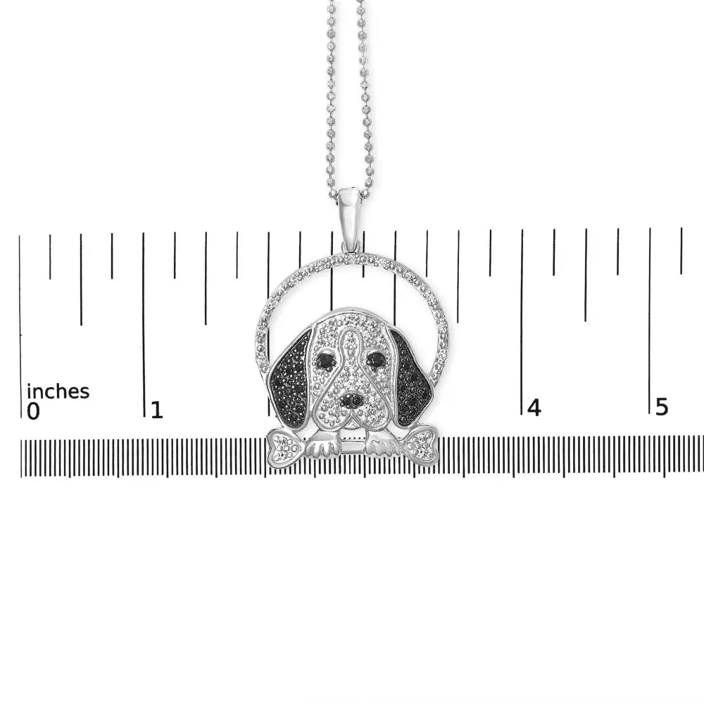 Elegant Black Diamond Beagle Bone Pendant Necklace in Sterling Silver