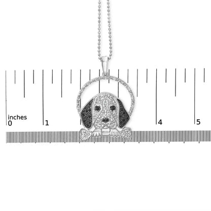 Elegant Black Diamond Beagle Bone Pendant Necklace in Sterling Silver