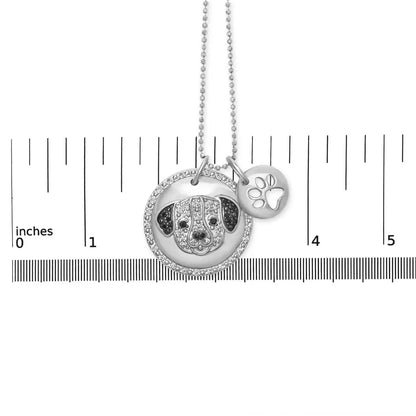 Elegant Black Diamond Pitbull Dog Medallion Pendant in Sterling Silver