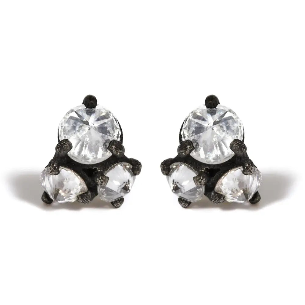 Elegant Black Oxidized Reverse Diamond Trio Stud Earrings in 14k Gold