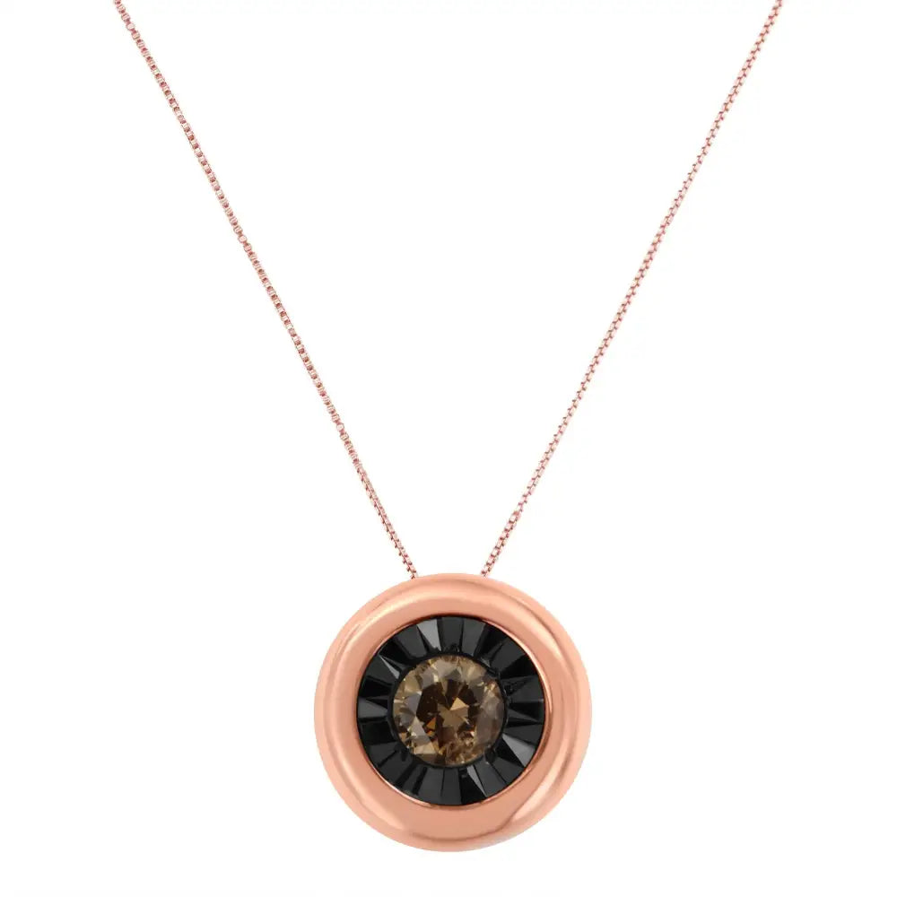 Elegant Black Rhodium and 10k Rose Gold Carat Diamond Two Tone Pendant