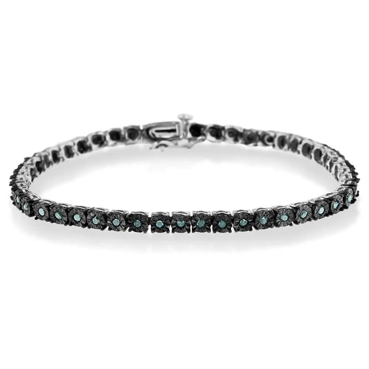 Elegant Black Rhodium Plated Diamond Miracle Tennis Bracelet in Enhanced Blue