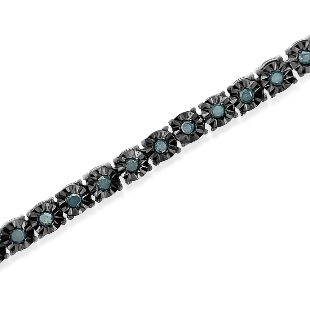 Elegant Black Rhodium Plated Diamond Miracle Tennis Bracelet in Enhanced Blue