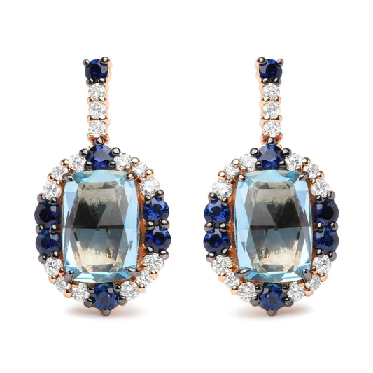 Elegant Blue Topaz Gemstone Earrings Highlighting Round Blue Sapphire