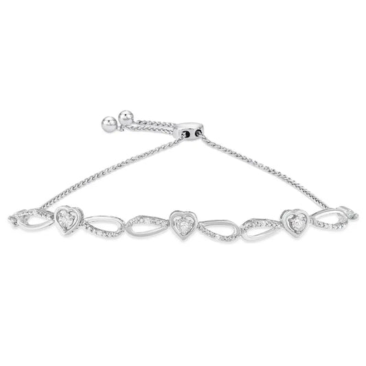 Elegant Bolo Style Adjustable Bracelet with Cttw Diamond Triple Hearts