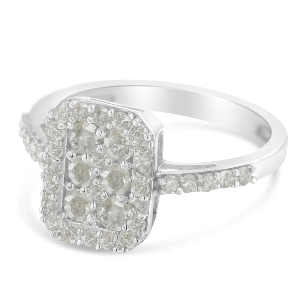 Elegant Cathedral Style Cocktail Ring with Cttw Diamond Emerald-shaped Cluster