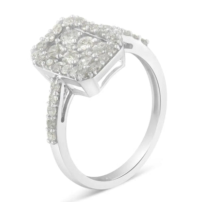 Elegant Cathedral Style Cocktail Ring with Cttw Diamond Emerald-shaped Cluster