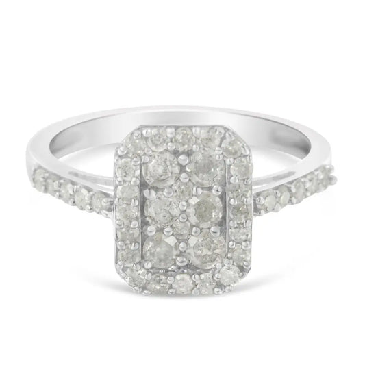 Elegant Cathedral Style Cocktail Ring with Cttw Diamond Emerald-shaped Cluster