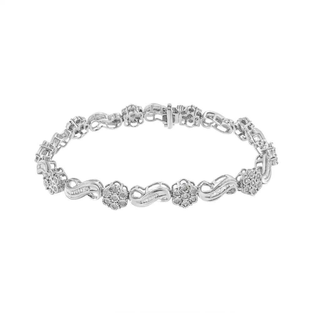 Elegant Channel Set Diamond Floral Cluster Bracelet in.925 Silver