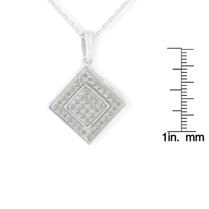 Elegant Cttw Diamond Rhombus Shaped 18’’ Pendant Necklace in Silver