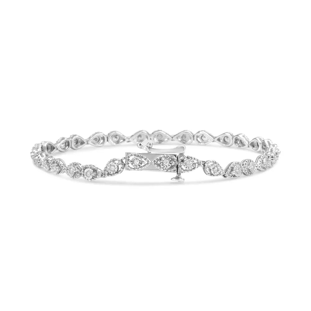 Elegant Diamond Beaded Marquise Bracelet in Sterling Silver