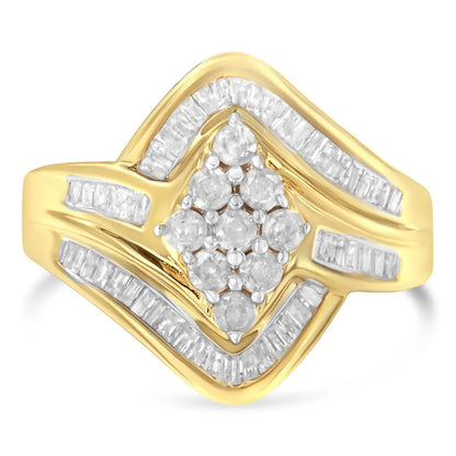 Elegant Diamond Bypass Cluster Ring in 10k Yellow Gold Over Sterling Silver