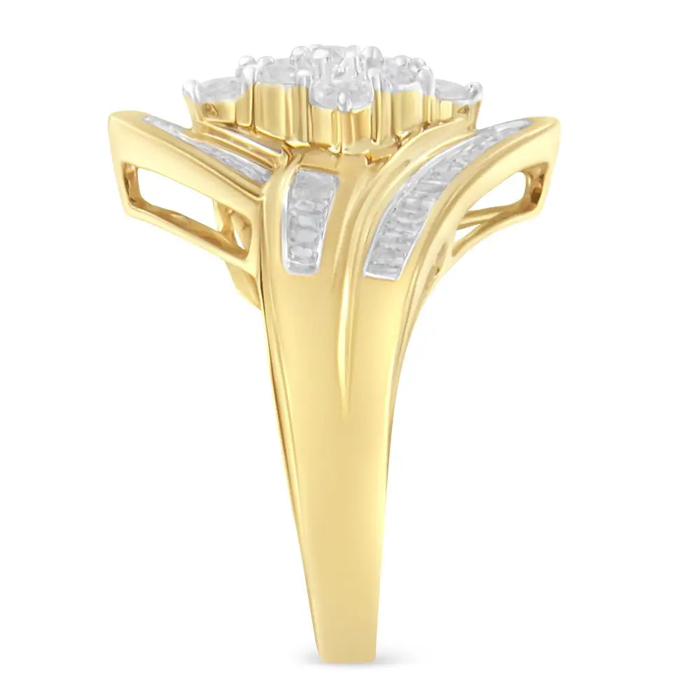 Elegant Diamond Bypass Cluster Ring in 10k Yellow Gold Over Sterling Silver