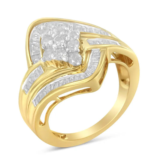 Elegant Diamond Bypass Cluster Ring in 10k Yellow Gold Over Sterling Silver