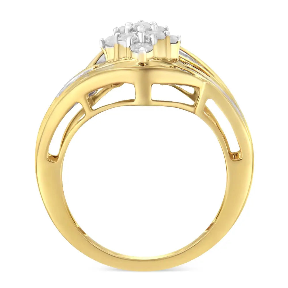 Elegant Diamond Bypass Cluster Ring in 10k Yellow Gold Over Sterling Silver