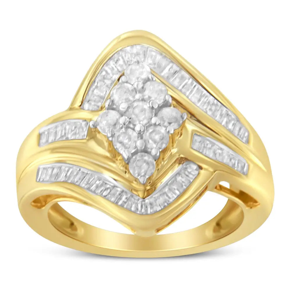 Elegant Diamond Bypass Cluster Ring in 10k Yellow Gold Over Sterling Silver