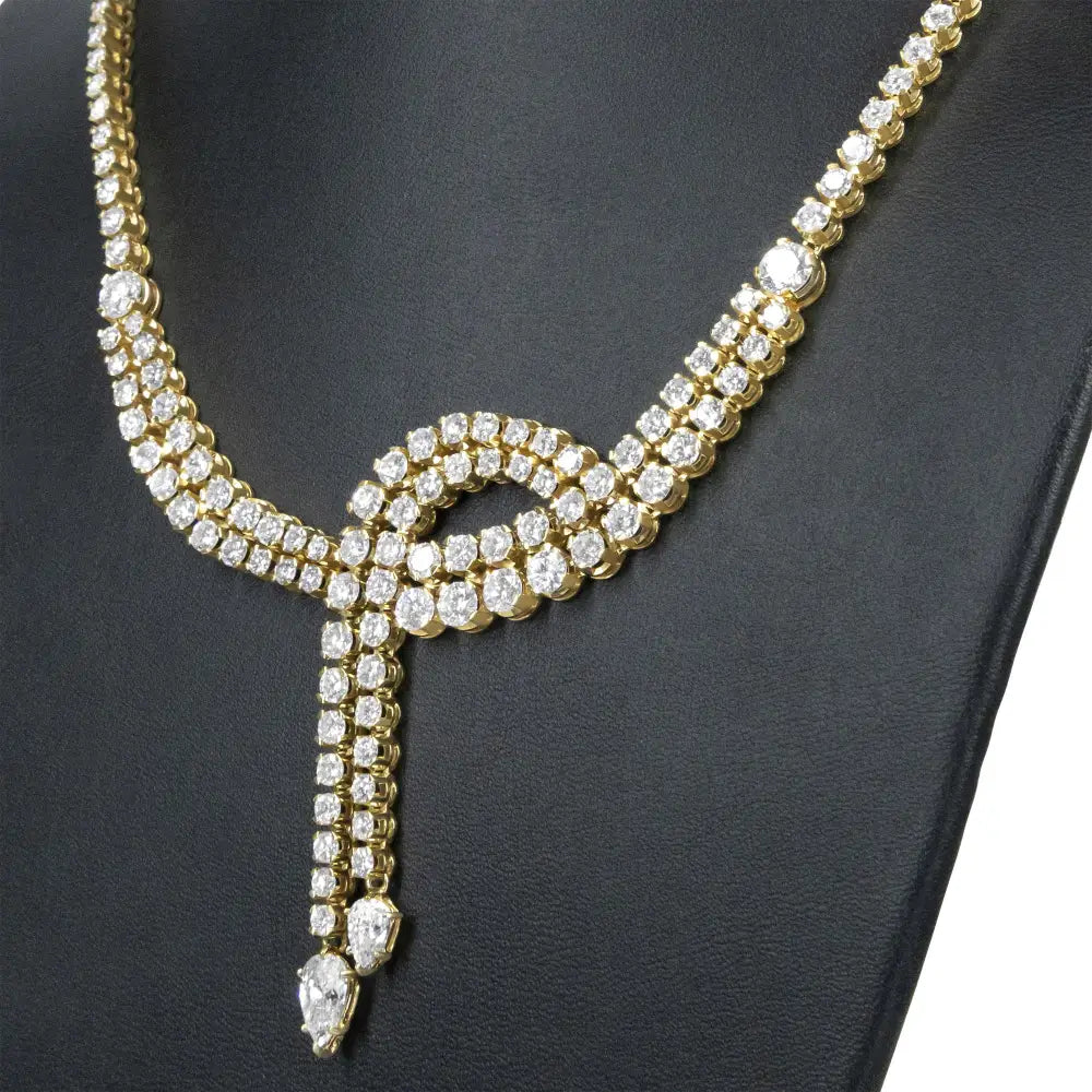 Elegant Diamond Double Row Lariat Tennis Necklace in 14k Yellow Gold