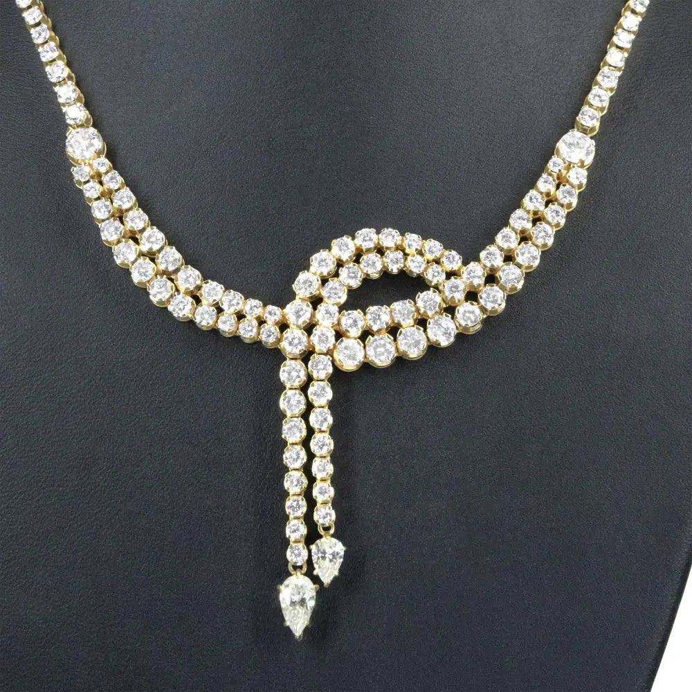 Elegant Diamond Double Row Lariat Tennis Necklace in 14k Yellow Gold