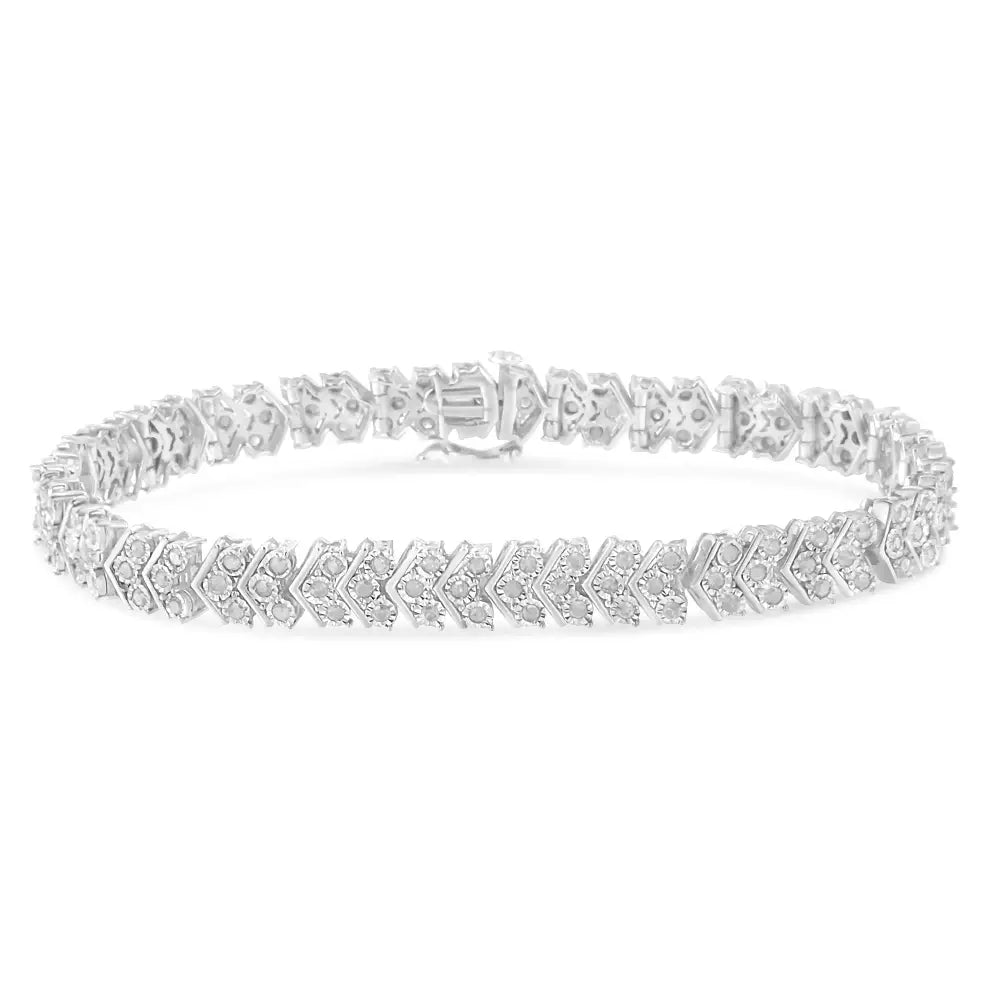 Elegant Diamond Miracle-set Nested Chevron Link Tennis Bracelet 2.0 Cttw