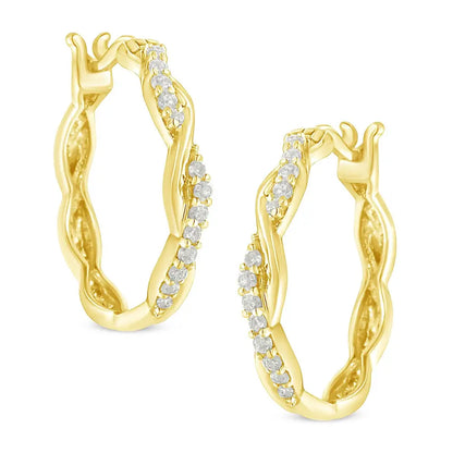 Elegant Diamond Twisted Spiral Hoop Earrings in.925 Sterling Silver