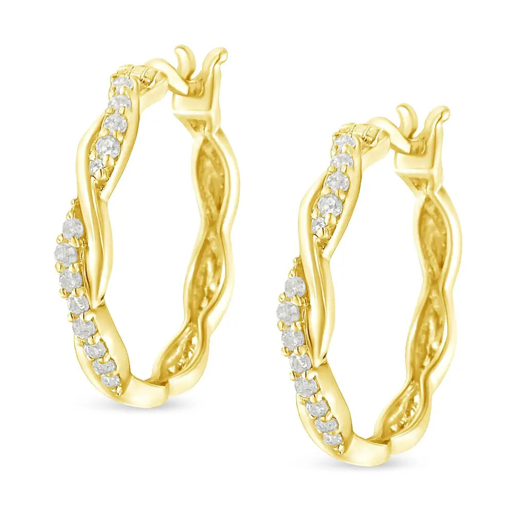 Elegant Diamond Twisted Spiral Hoop Earrings in.925 Sterling Silver