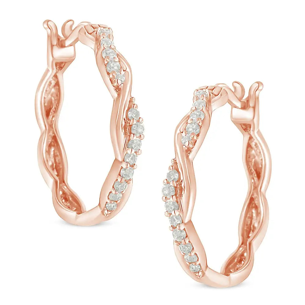 Elegant Diamond Twisted Spiral Hoop Earrings in.925 Sterling Silver