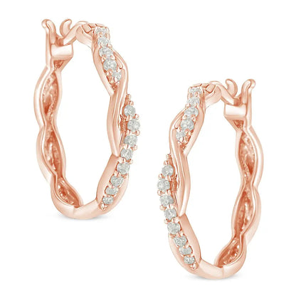 Elegant Diamond Twisted Spiral Hoop Earrings in.925 Sterling Silver