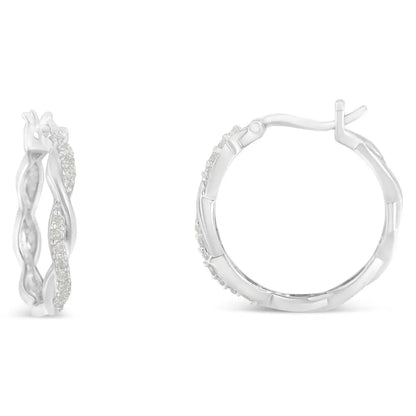 Elegant Diamond Twisted Spiral Hoop Earrings in.925 Sterling Silver