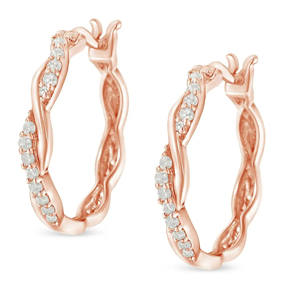 Elegant Diamond Twisted Spiral Hoop Earrings in.925 Sterling Silver