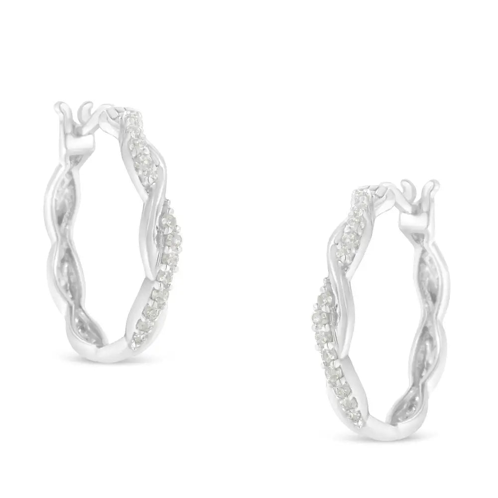 Elegant Diamond Twisted Spiral Hoop Earrings in.925 Sterling Silver