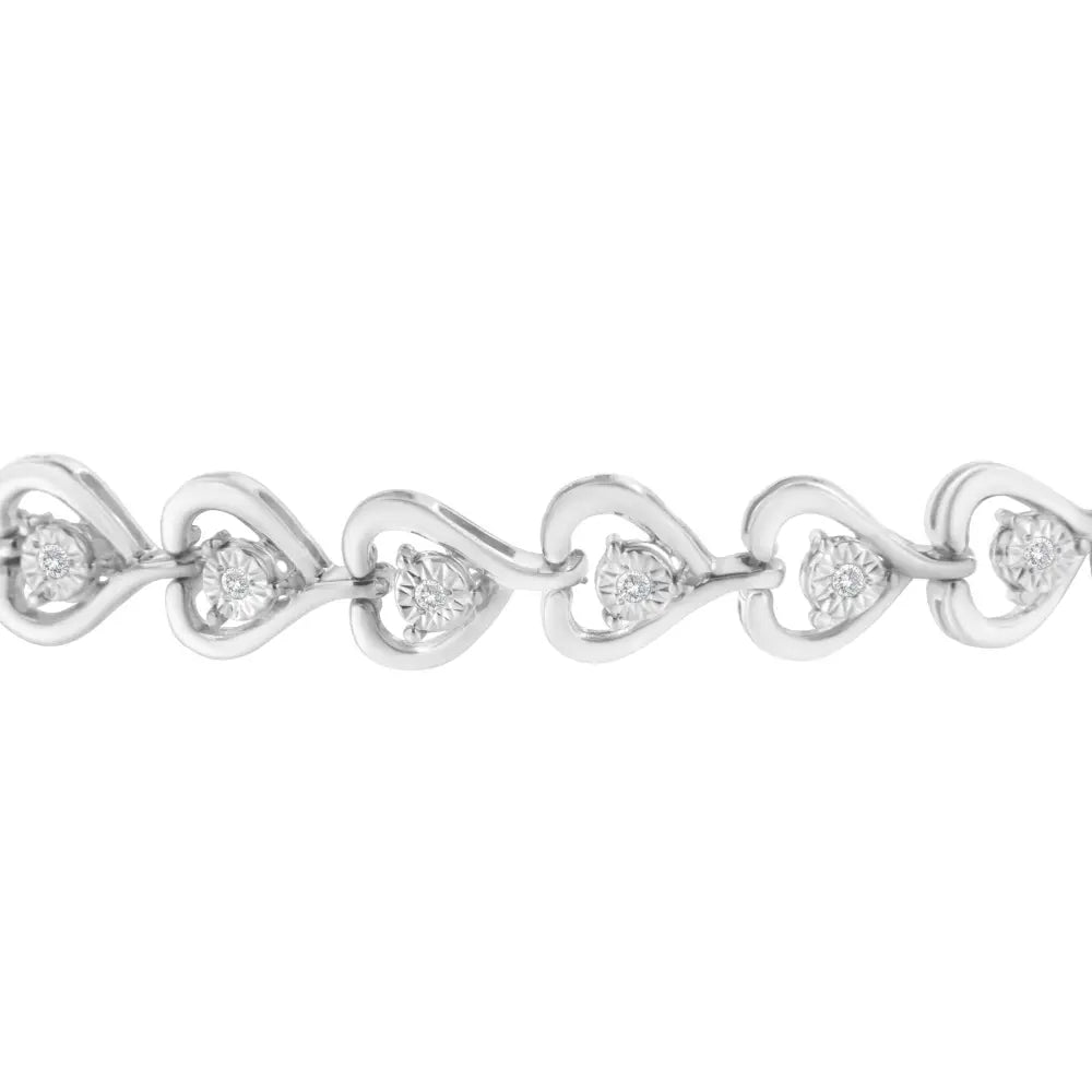 Elegant Diamond Woven Heart Bolo Bracelet in Sterling Silver