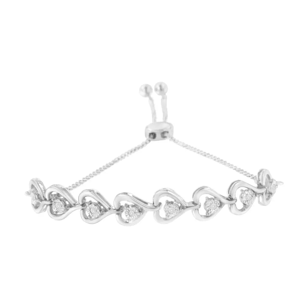 Elegant Diamond Woven Heart Bolo Bracelet in Sterling Silver