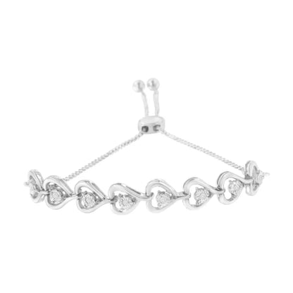 Elegant Diamond Woven Heart Bolo Bracelet in Sterling Silver