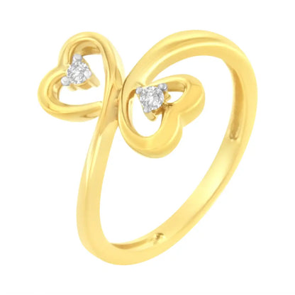 Elegant Dual Heart Diamond Ring in 14kt Yellow Gold - Rings/fashion/cocktail