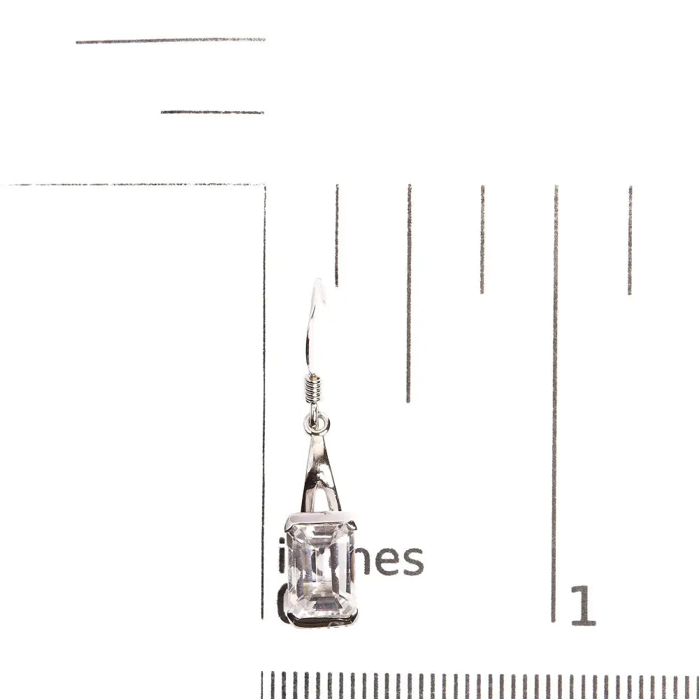 Elegant Emerald Cut White Topaz Solitaire Dangle Earrings in Sterling Silver