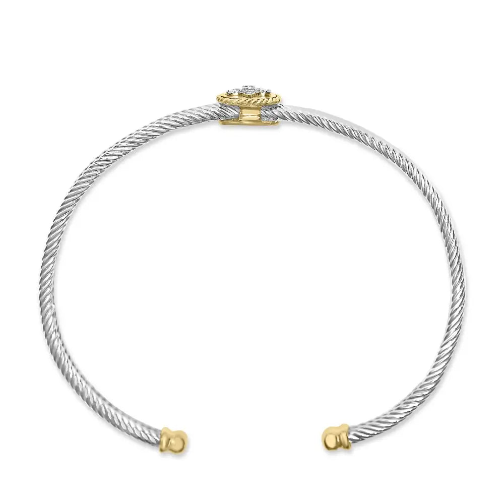 Elegant Fleur De Lis Medallion Bangle in 18k Yellow Gold and Sterling Silver