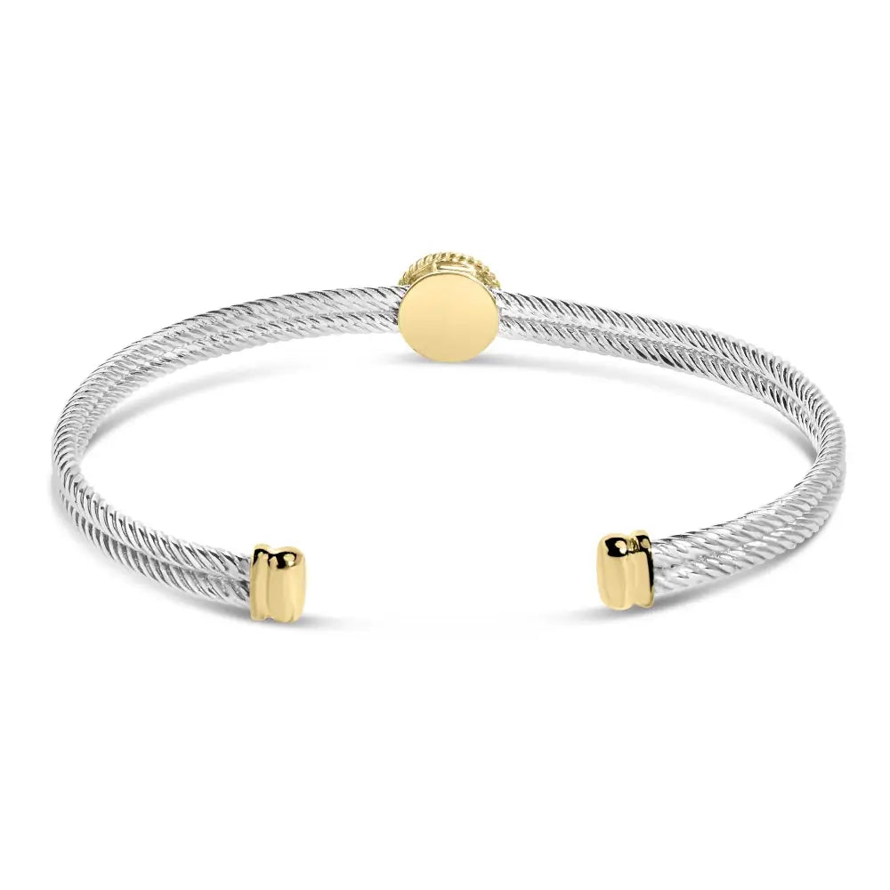 Elegant Fleur De Lis Medallion Bangle in 18k Yellow Gold and Sterling Silver