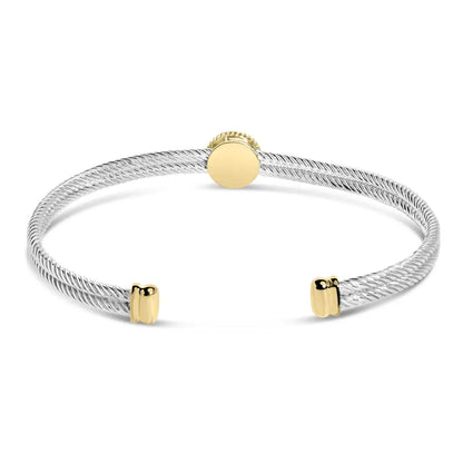 Elegant Fleur De Lis Medallion Bangle in 18k Yellow Gold and Sterling Silver