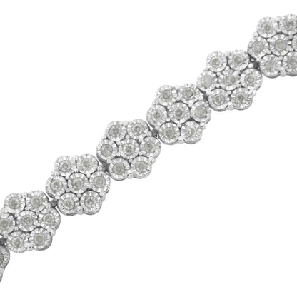 Elegant Floral Cluster Link Bracelet in.925 Sterling Silver with Diamonds